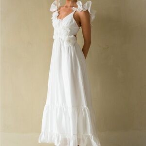 American Threads White Ruffle Maxi Dress